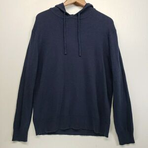 J. Crew Mens Wool Blend Hoodie XL Sweater Navy Blue Knit Pullover Basic Layering